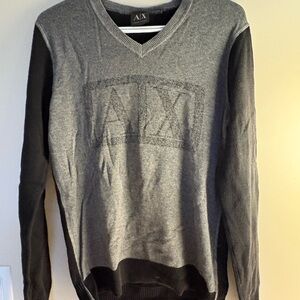 Armani Exchange V-Neck Sweater in Gray and Black